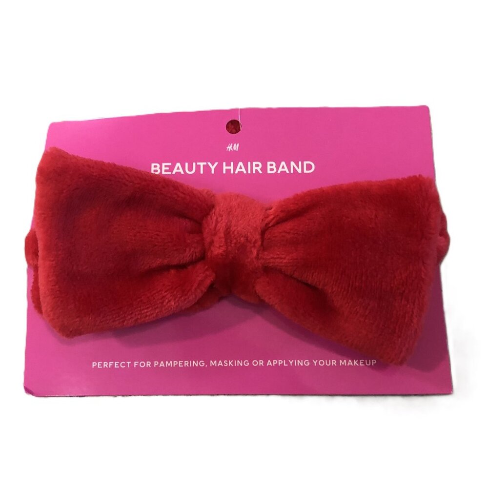H&M Beauty Hair Band Headband Big Red Bow Spa Facial Skincare Makeup